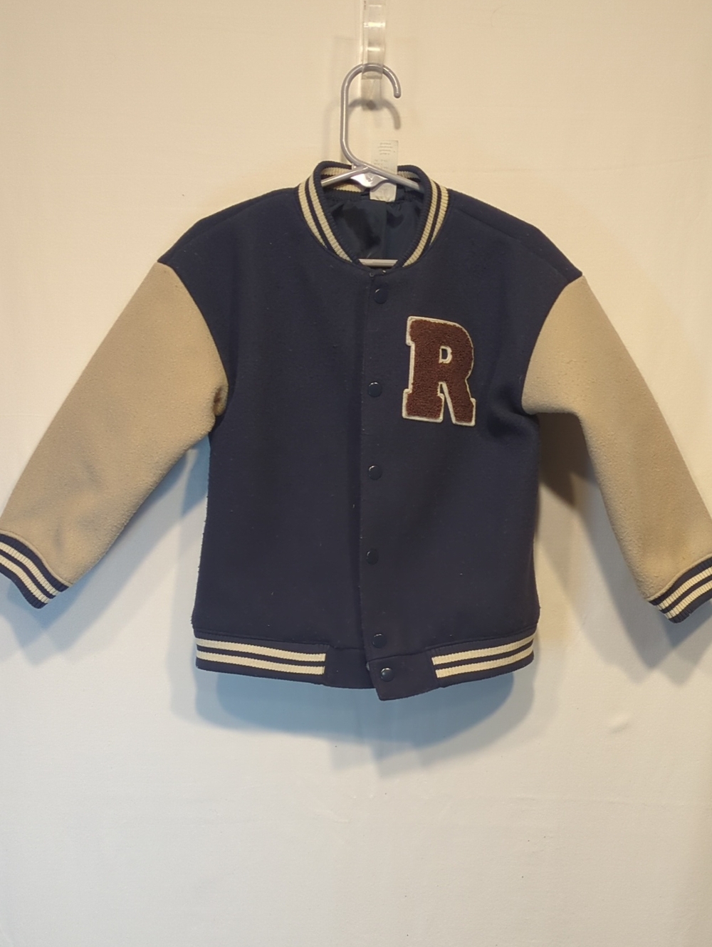 Kids Navy and Cream Letterman Jacket with 'R' Patch